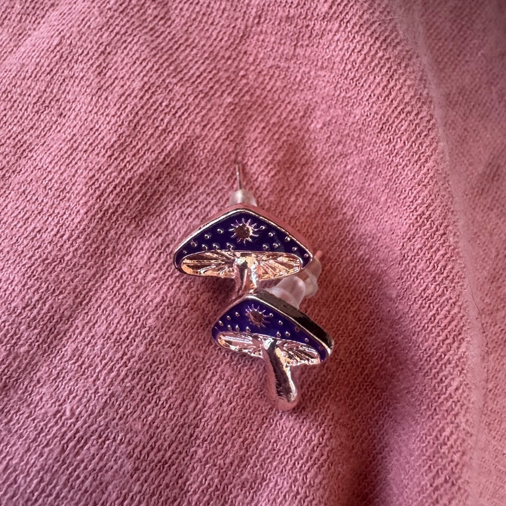 Elegant Gold and Purple Mushroom Earrings